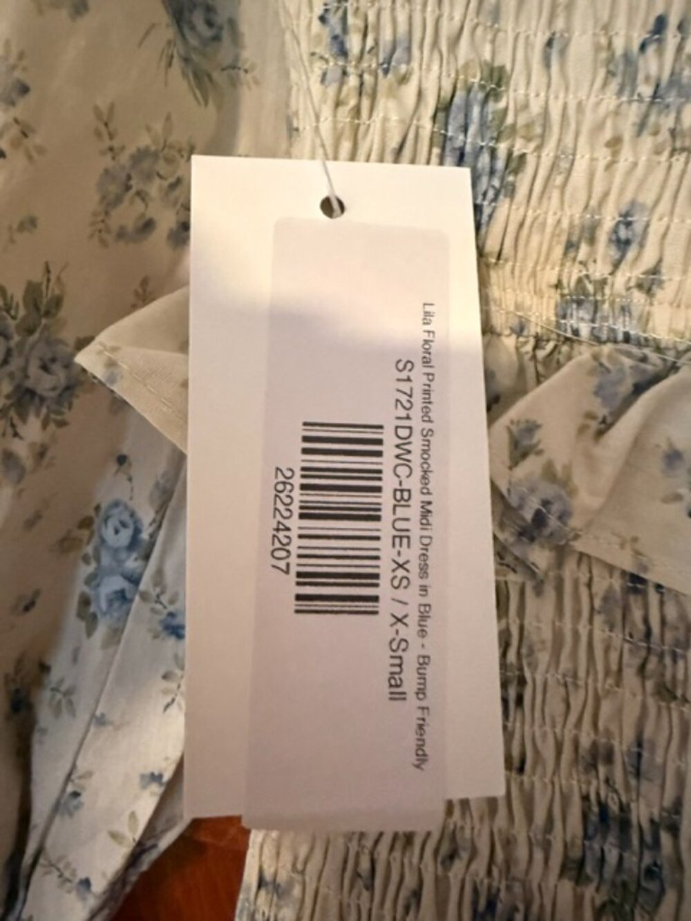 Worth Collective: Summer Lila Floral Printed Smocked Midi Dress in Blue - Picture 4 of 5